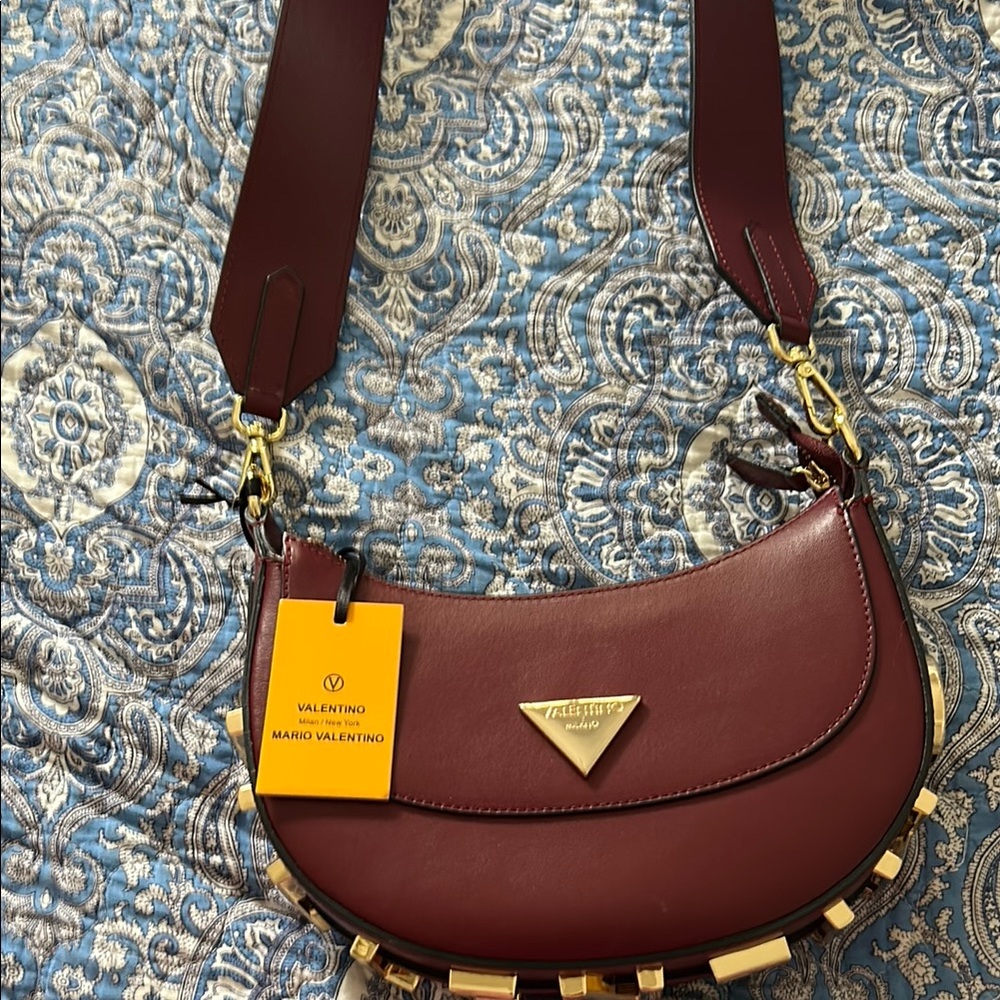 Mario Valentino Brown Shoulder Bag with Gold Hardware